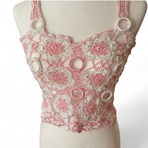 Elegant Pink and White Crochet Lace Camisole